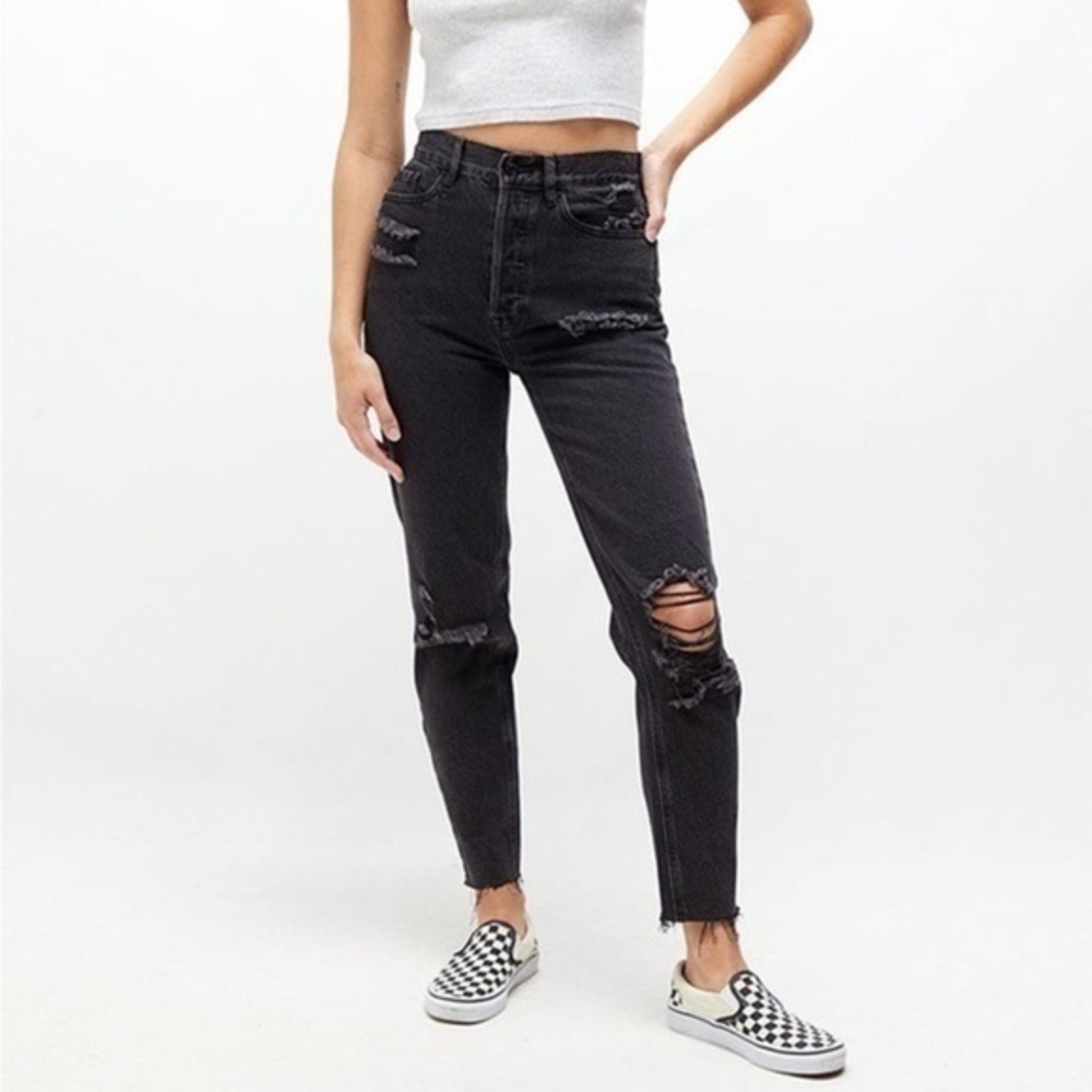 PacSun Eco Black Distressed Ultra High Waisted Slim Fit Jeans size 27